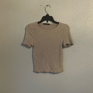 Cream Cropped Ruffle Sleeve T-Shirt